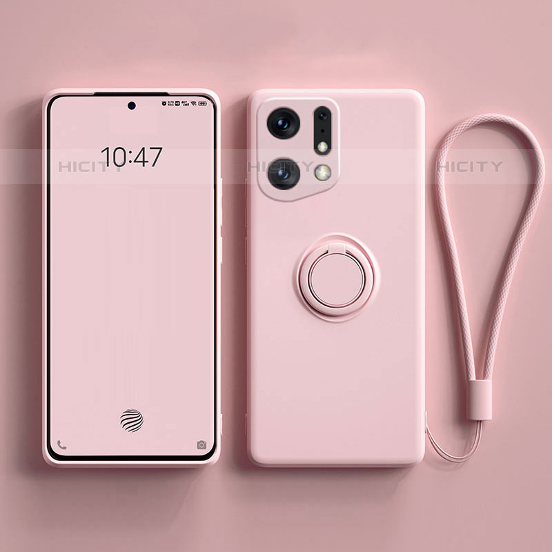 Coque Ultra Fine Silicone Souple Housse Etui avec Support Bague Anneau Aimante Magnetique S01 pour Oppo Find X5 Pro 5G Rose Plus