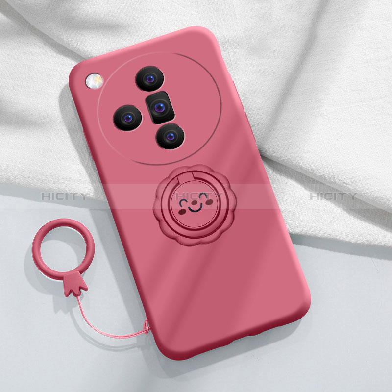 Coque Ultra Fine Silicone Souple Housse Etui avec Support Bague Anneau Aimante Magnetique S01 pour Oppo Find X7 Ultra 5G Rose Rouge Plus