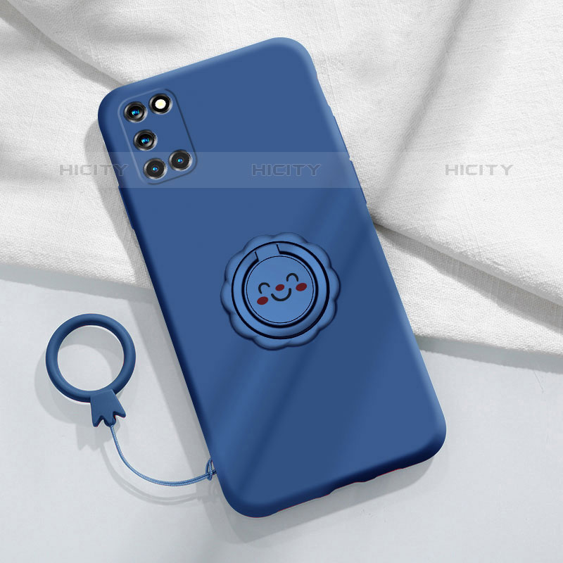 Coque Ultra Fine Silicone Souple Housse Etui avec Support Bague Anneau Aimante Magnetique S01 pour Oppo Reno6 Pro 5G Bleu Plus