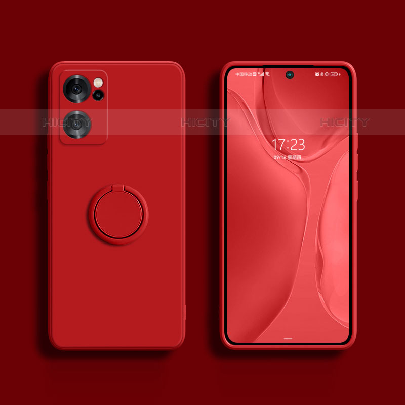 Coque Ultra Fine Silicone Souple Housse Etui avec Support Bague Anneau Aimante Magnetique S01 pour Oppo Reno7 SE 5G Rouge Plus