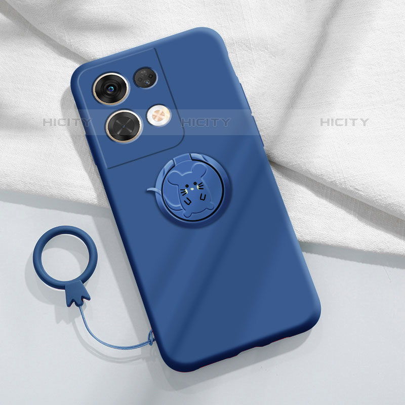 Coque Ultra Fine Silicone Souple Housse Etui avec Support Bague Anneau Aimante Magnetique S01 pour Oppo Reno8 5G Bleu Plus