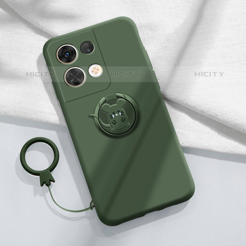 Coque Ultra Fine Silicone Souple Housse Etui avec Support Bague Anneau Aimante Magnetique S01 pour Oppo Reno8 5G Vert Nuit Plus