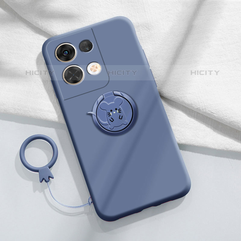 Coque Ultra Fine Silicone Souple Housse Etui avec Support Bague Anneau Aimante Magnetique S01 pour Oppo Reno8 Pro+ Plus 5G Gris Lavende Plus