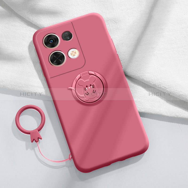 Coque Ultra Fine Silicone Souple Housse Etui avec Support Bague Anneau Aimante Magnetique S01 pour Oppo Reno9 Pro+ Plus 5G Rose Rouge Plus