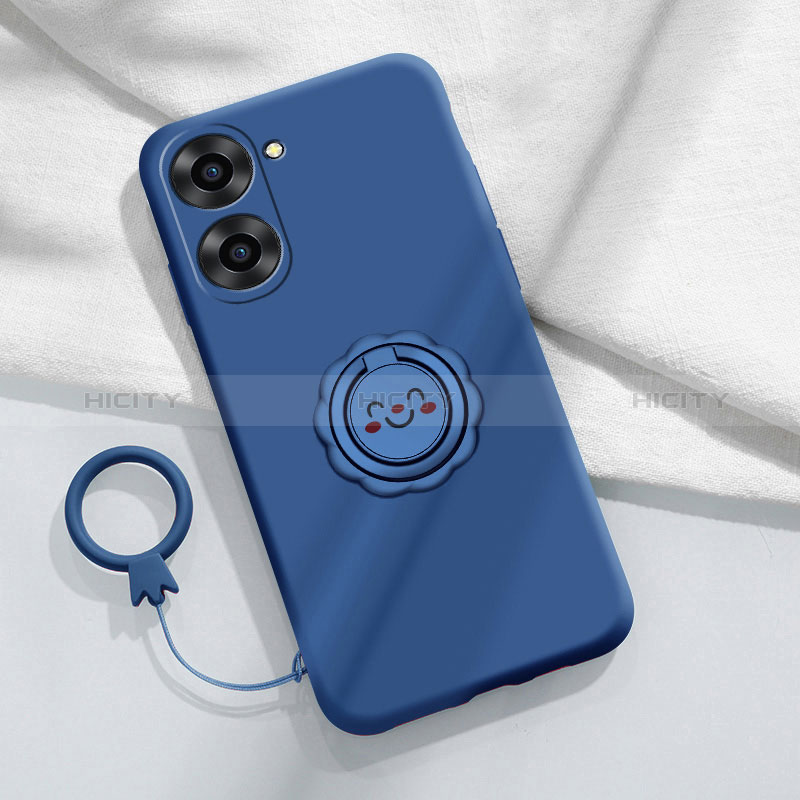 Coque Ultra Fine Silicone Souple Housse Etui avec Support Bague Anneau Aimante Magnetique S01 pour Realme 10S 5G Bleu Plus