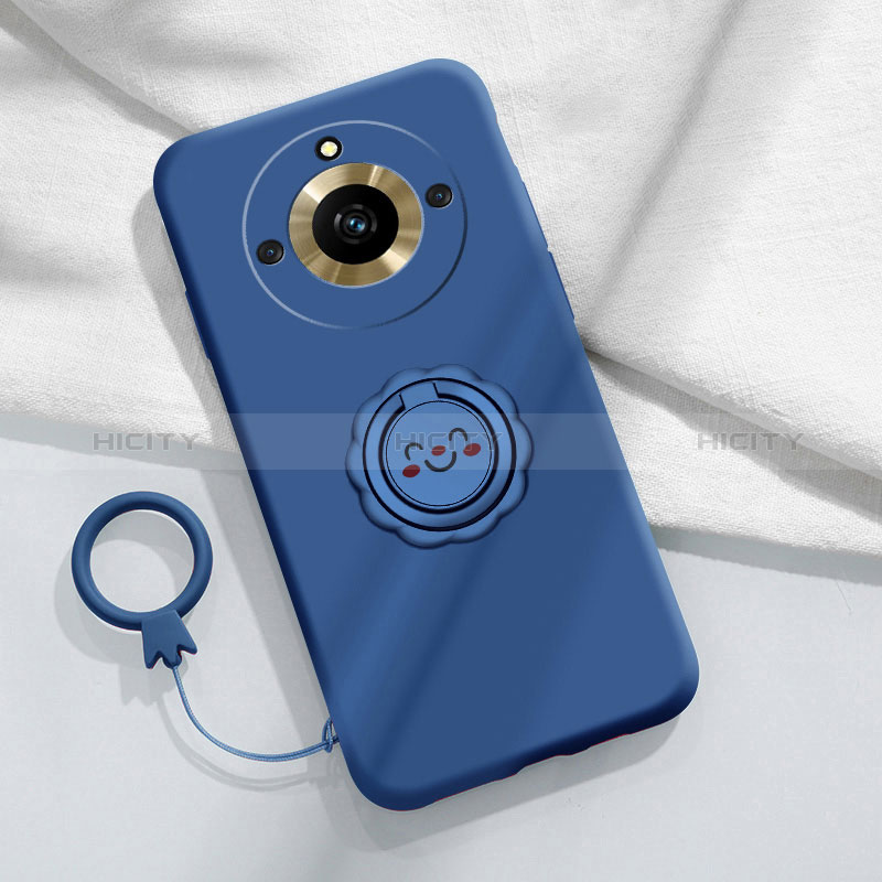 Coque Ultra Fine Silicone Souple Housse Etui avec Support Bague Anneau Aimante Magnetique S01 pour Realme 11 Pro 5G Bleu Plus