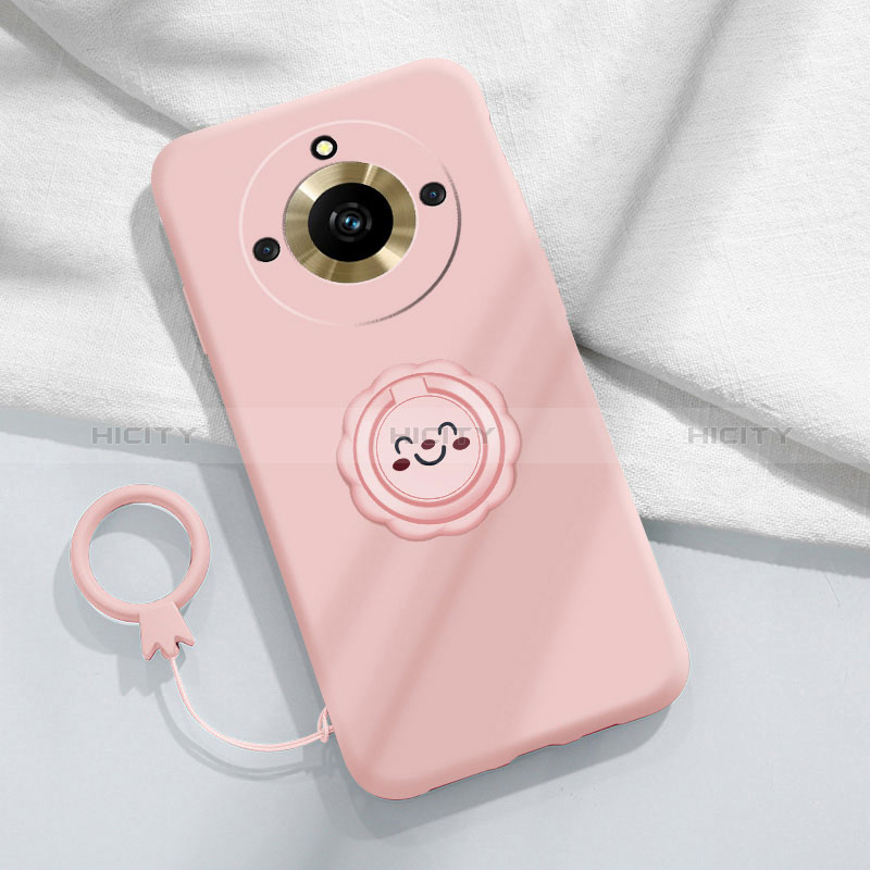 Coque Ultra Fine Silicone Souple Housse Etui avec Support Bague Anneau Aimante Magnetique S01 pour Realme 11 Pro 5G Rose Plus