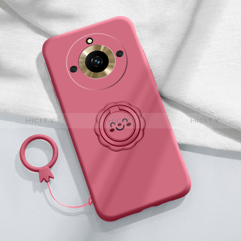 Coque Ultra Fine Silicone Souple Housse Etui avec Support Bague Anneau Aimante Magnetique S01 pour Realme 11 Pro 5G Rose Rouge Plus