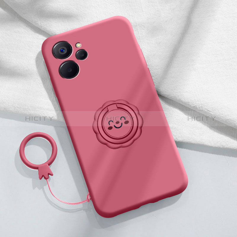 Coque Ultra Fine Silicone Souple Housse Etui avec Support Bague Anneau Aimante Magnetique S01 pour Realme 9i 5G Rose Rouge Plus