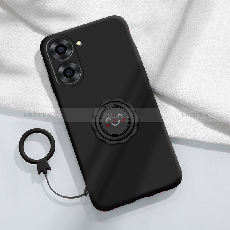 Coque Ultra Fine Silicone Souple Housse Etui avec Support Bague Anneau Aimante Magnetique S01 pour Realme V20 5G Noir Plus