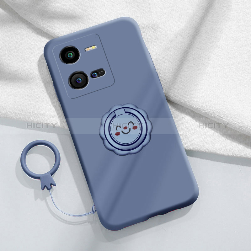 Coque Ultra Fine Silicone Souple Housse Etui avec Support Bague Anneau Aimante Magnetique S01 pour Vivo iQOO 10 Pro 5G Gris Lavende Plus