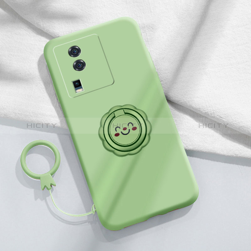 Coque Ultra Fine Silicone Souple Housse Etui avec Support Bague Anneau Aimante Magnetique S01 pour Vivo iQOO Neo7 5G Vert Plus