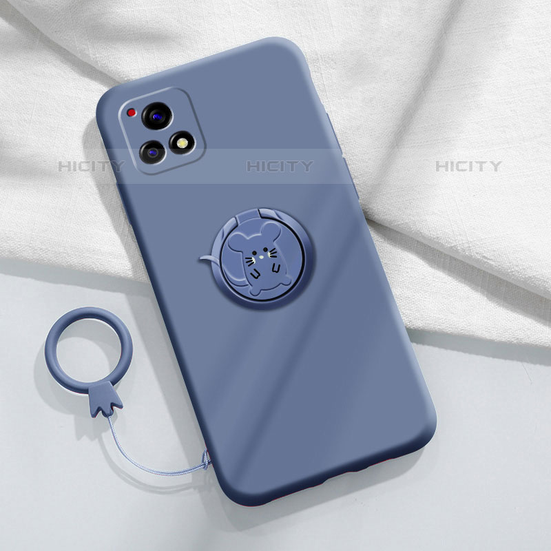 Coque Ultra Fine Silicone Souple Housse Etui avec Support Bague Anneau Aimante Magnetique S01 pour Vivo iQOO U3 5G Gris Lavende Plus