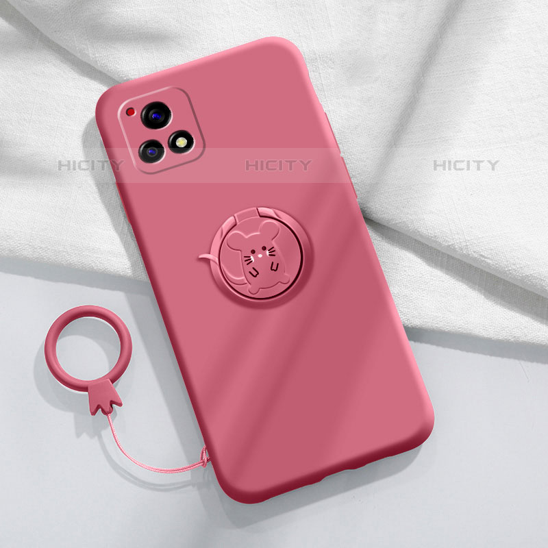 Coque Ultra Fine Silicone Souple Housse Etui avec Support Bague Anneau Aimante Magnetique S01 pour Vivo iQOO U3 5G Rose Plus