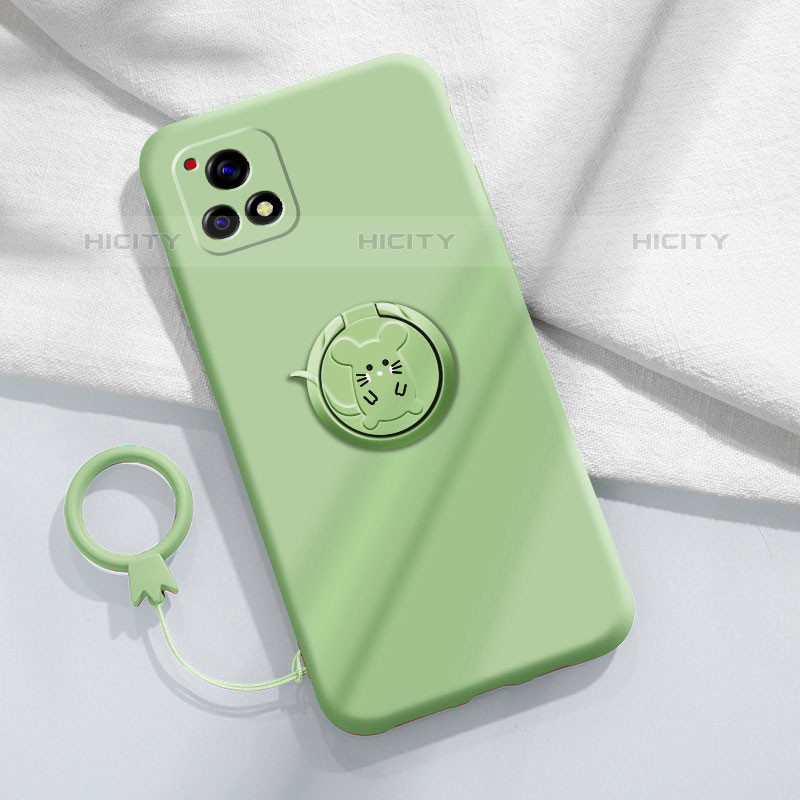 Coque Ultra Fine Silicone Souple Housse Etui avec Support Bague Anneau Aimante Magnetique S01 pour Vivo iQOO U3 5G Vert Plus