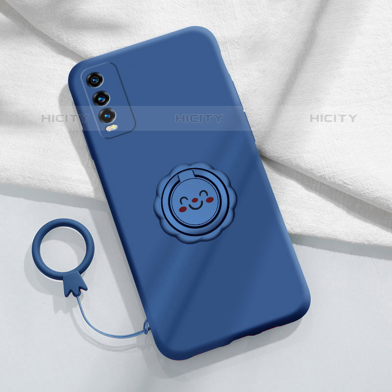 Coque Ultra Fine Silicone Souple Housse Etui avec Support Bague Anneau Aimante Magnetique S01 pour Vivo iQOO U5 5G Bleu Plus