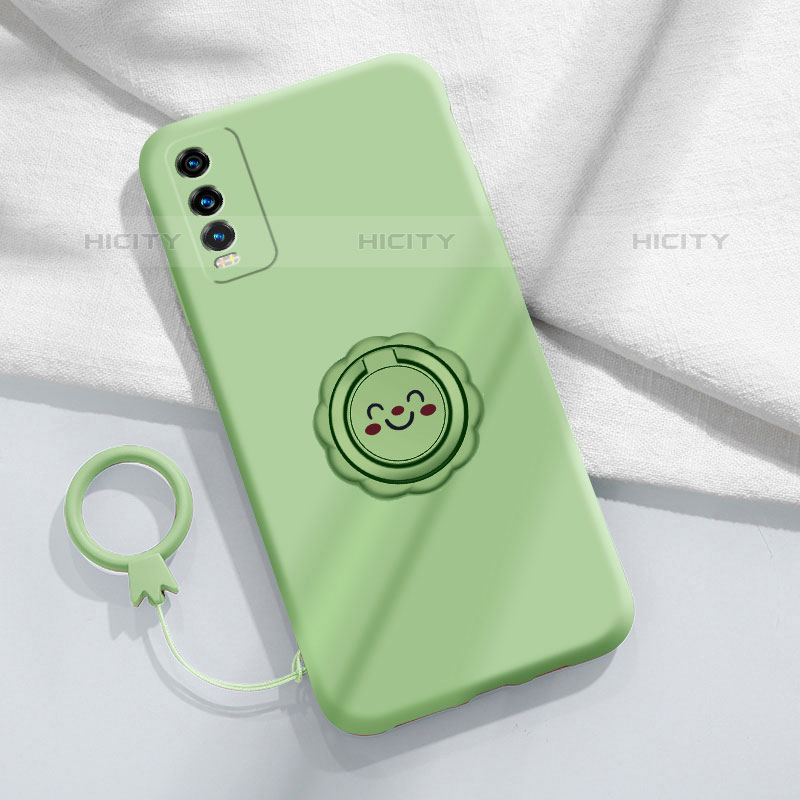 Coque Ultra Fine Silicone Souple Housse Etui avec Support Bague Anneau Aimante Magnetique S01 pour Vivo iQOO U5 5G Vert Plus