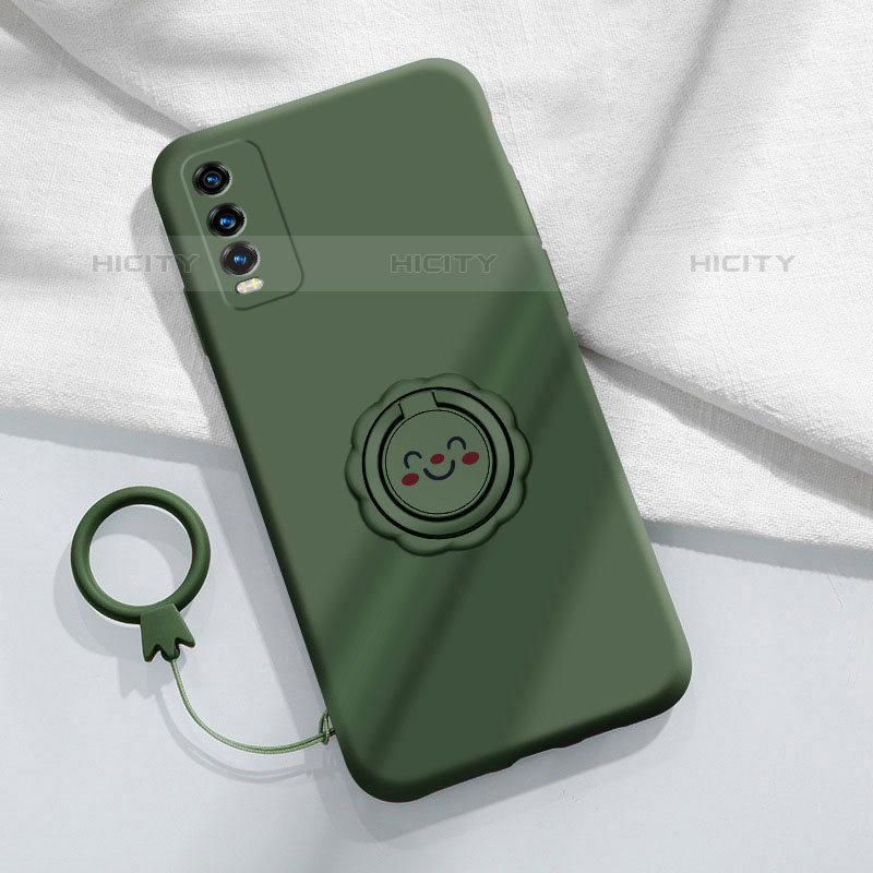 Coque Ultra Fine Silicone Souple Housse Etui avec Support Bague Anneau Aimante Magnetique S01 pour Vivo iQOO U5 5G Vert Nuit Plus