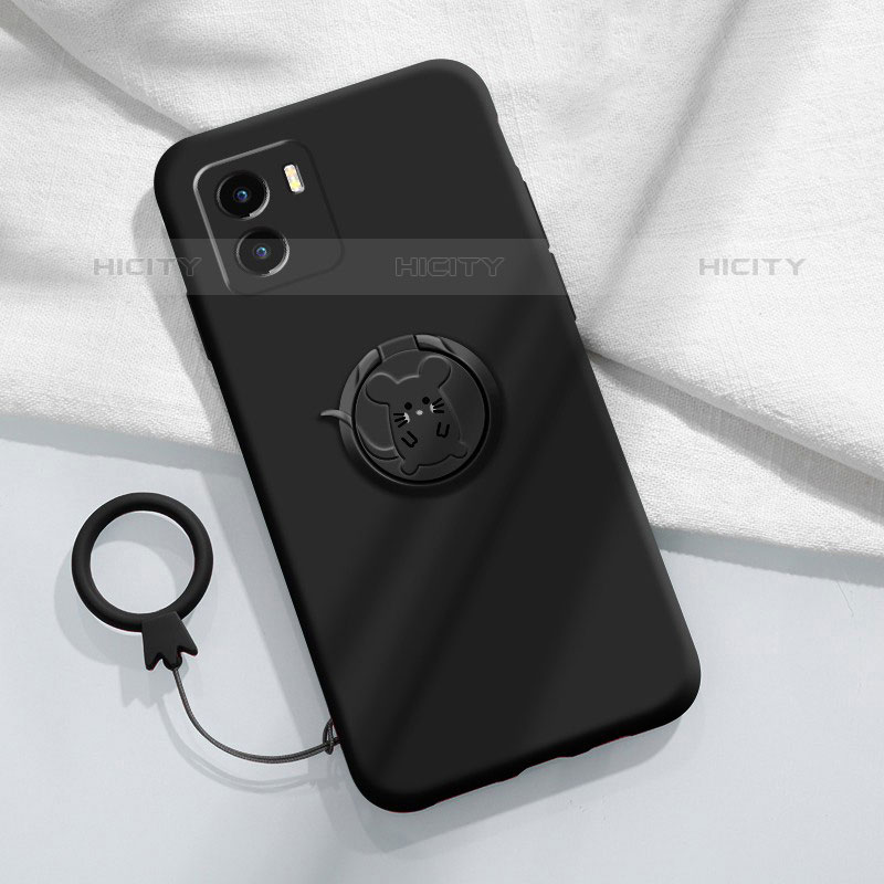 Coque Ultra Fine Silicone Souple Housse Etui avec Support Bague Anneau Aimante Magnetique S01 pour Vivo iQOO U5x Noir Plus