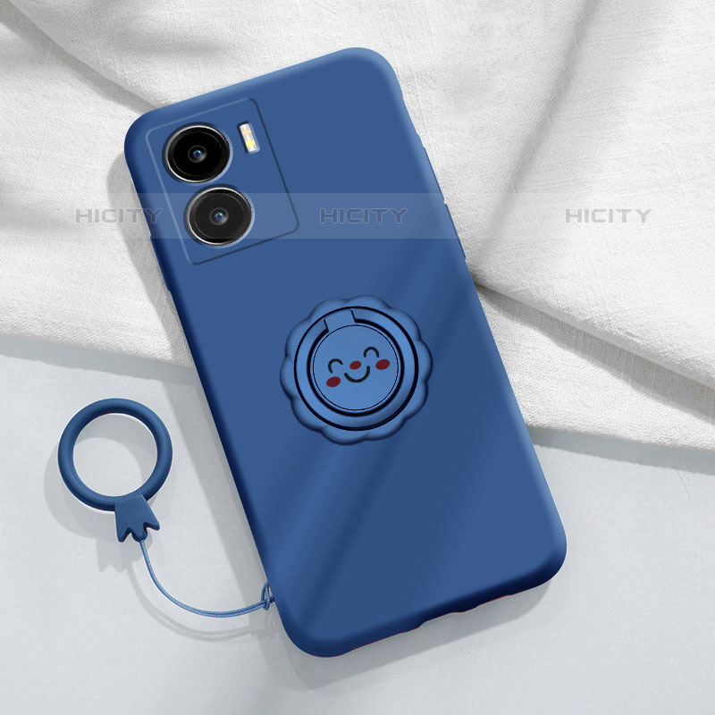 Coque Ultra Fine Silicone Souple Housse Etui avec Support Bague Anneau Aimante Magnetique S01 pour Vivo iQOO Z7 5G Bleu Plus