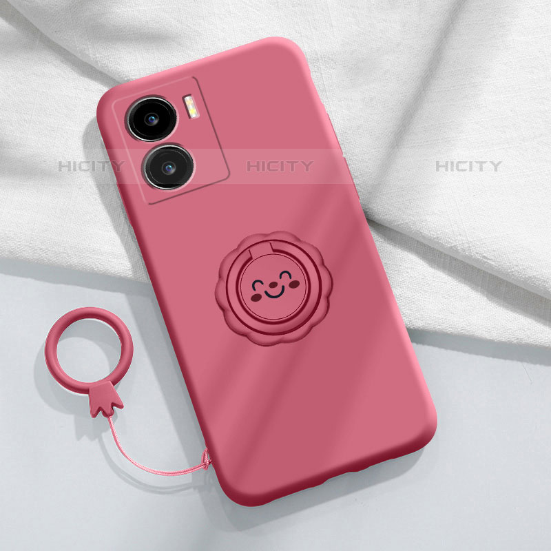 Coque Ultra Fine Silicone Souple Housse Etui avec Support Bague Anneau Aimante Magnetique S01 pour Vivo iQOO Z7 5G Rose Rouge Plus