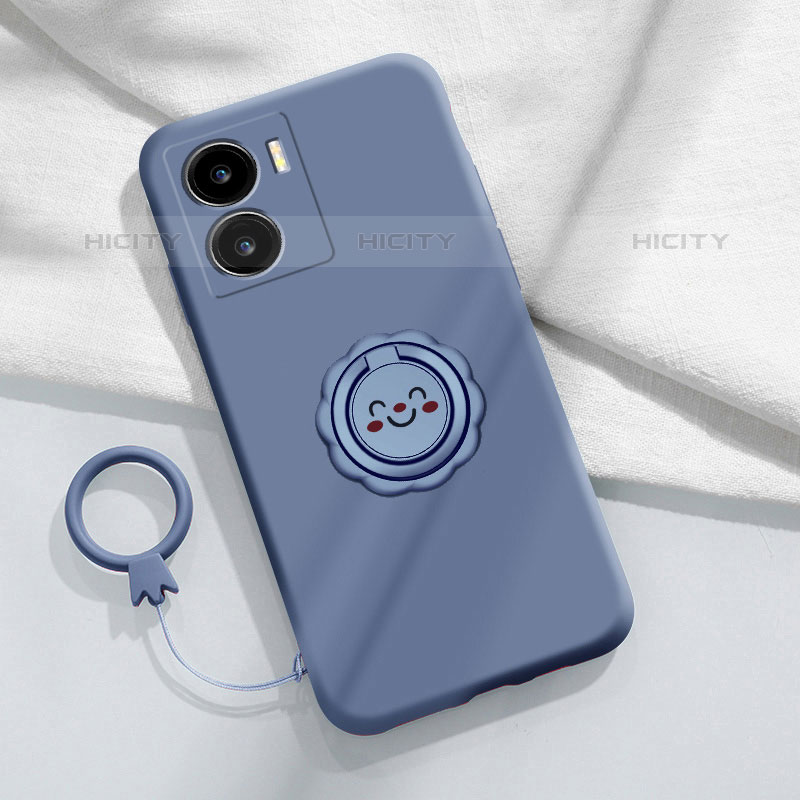 Coque Ultra Fine Silicone Souple Housse Etui avec Support Bague Anneau Aimante Magnetique S01 pour Vivo iQOO Z7x 5G Gris Lavende Plus