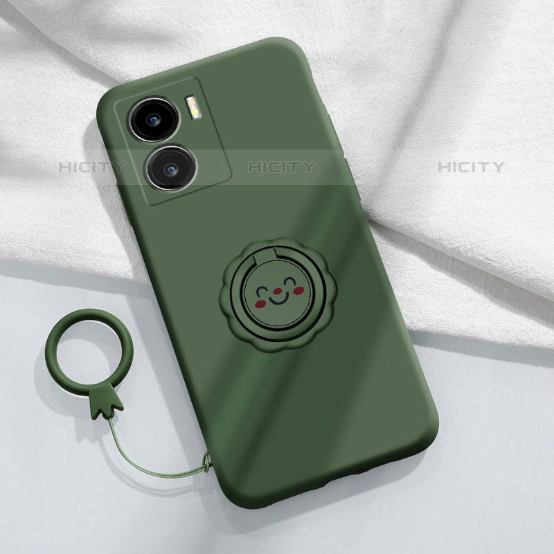 Coque Ultra Fine Silicone Souple Housse Etui avec Support Bague Anneau Aimante Magnetique S01 pour Vivo iQOO Z7x 5G Vert Nuit Plus