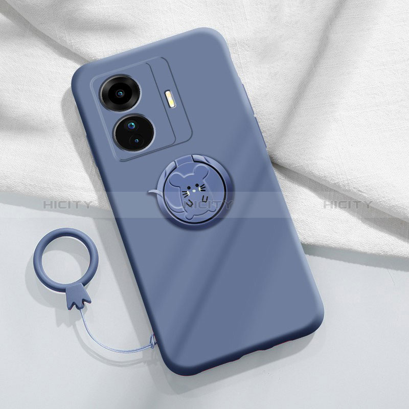 Coque Ultra Fine Silicone Souple Housse Etui avec Support Bague Anneau Aimante Magnetique S01 pour Vivo T1 5G Gris Lavende Plus