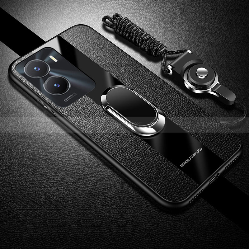 Coque Ultra Fine Silicone Souple Housse Etui avec Support Bague Anneau Aimante Magnetique S01 pour Vivo T2x 5G V2253 Noir Plus