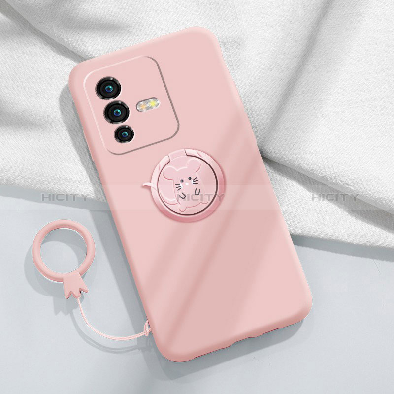 Coque Ultra Fine Silicone Souple Housse Etui avec Support Bague Anneau Aimante Magnetique S01 pour Vivo V23 Pro 5G Plus