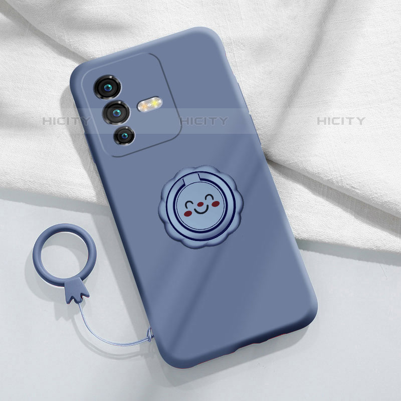 Coque Ultra Fine Silicone Souple Housse Etui avec Support Bague Anneau Aimante Magnetique S01 pour Vivo V25 Pro 5G Gris Lavende Plus