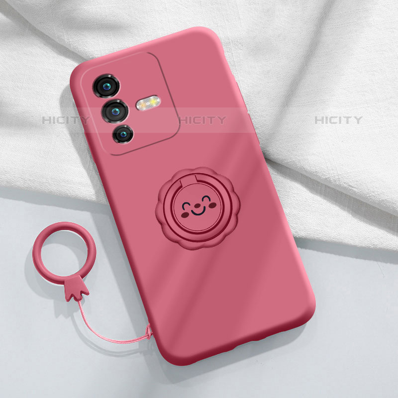 Coque Ultra Fine Silicone Souple Housse Etui avec Support Bague Anneau Aimante Magnetique S01 pour Vivo V25 Pro 5G Rose Rouge Plus