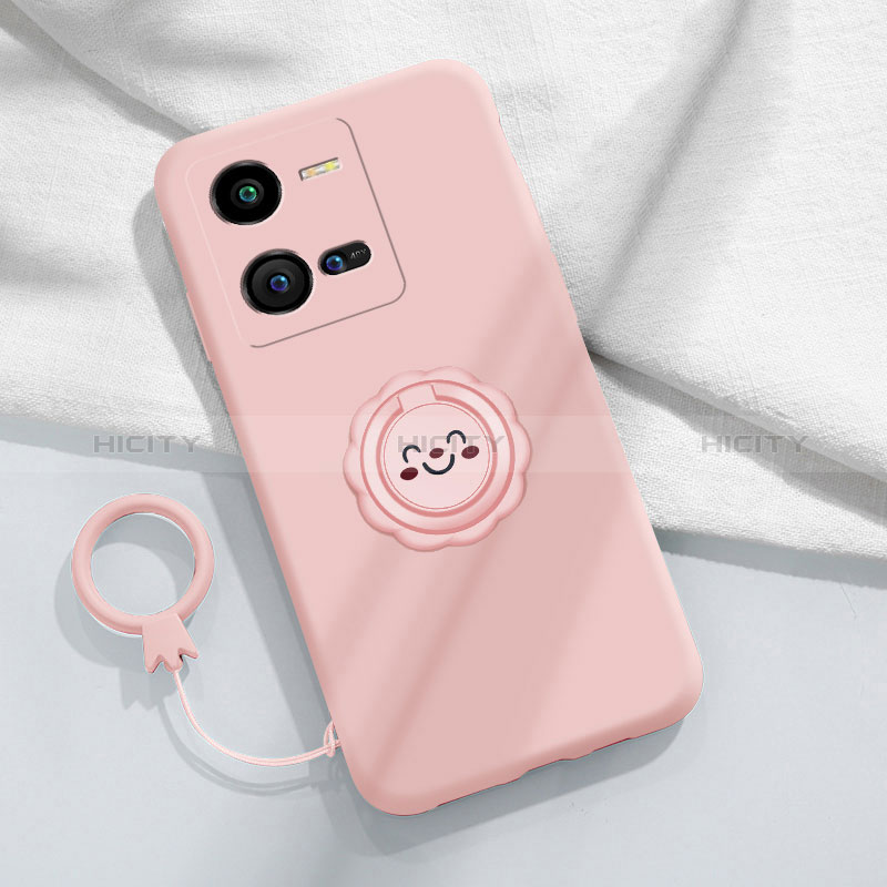 Coque Ultra Fine Silicone Souple Housse Etui avec Support Bague Anneau Aimante Magnetique S01 pour Vivo V25e Rose Plus