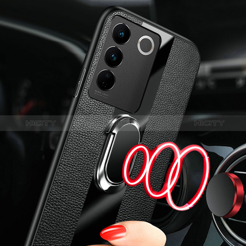 Coque Ultra Fine Silicone Souple Housse Etui avec Support Bague Anneau Aimante Magnetique S01 pour Vivo V27 Pro 5G Plus