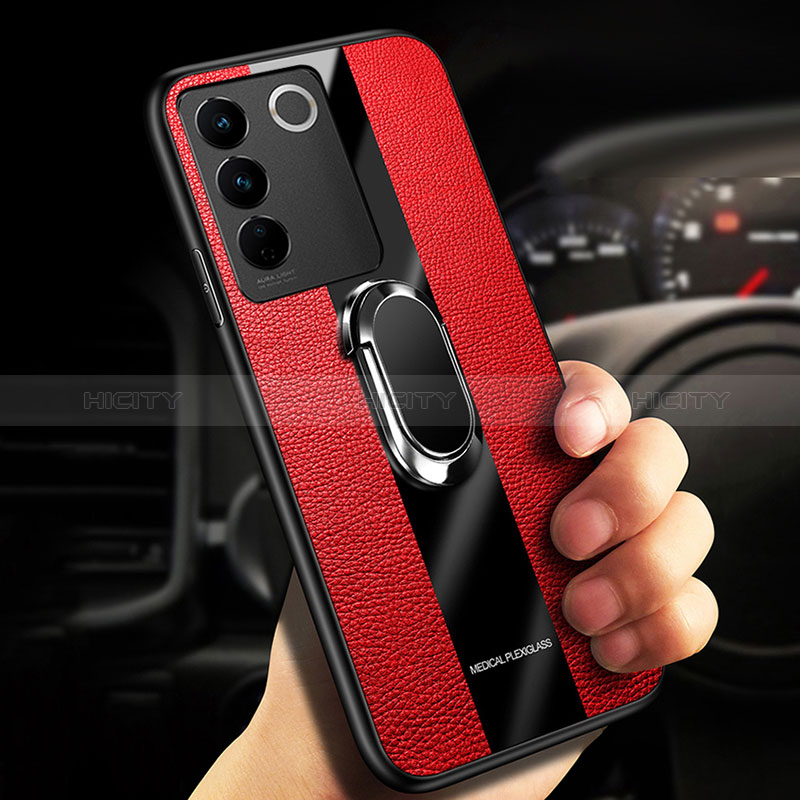 Coque Ultra Fine Silicone Souple Housse Etui avec Support Bague Anneau Aimante Magnetique S01 pour Vivo V27 Pro 5G Plus