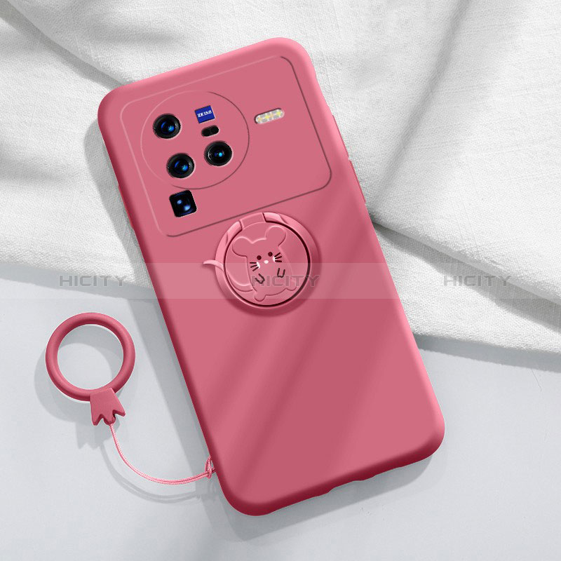 Coque Ultra Fine Silicone Souple Housse Etui avec Support Bague Anneau Aimante Magnetique S01 pour Vivo X80 Pro 5G Plus