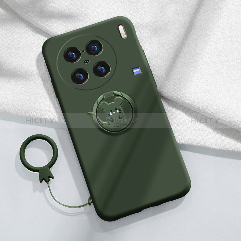 Coque Ultra Fine Silicone Souple Housse Etui avec Support Bague Anneau Aimante Magnetique S01 pour Vivo X90 5G Vert Nuit Plus