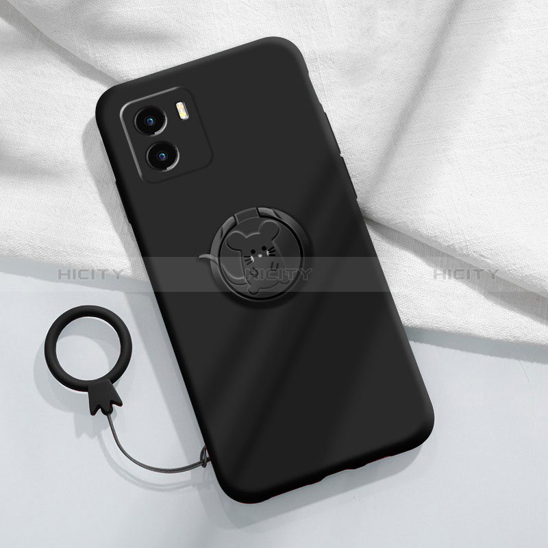 Coque Ultra Fine Silicone Souple Housse Etui avec Support Bague Anneau Aimante Magnetique S01 pour Vivo Y01 Noir Plus