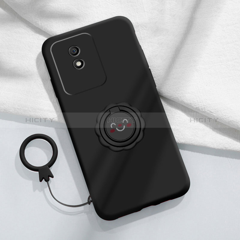 Coque Ultra Fine Silicone Souple Housse Etui avec Support Bague Anneau Aimante Magnetique S01 pour Vivo Y02 Noir Plus