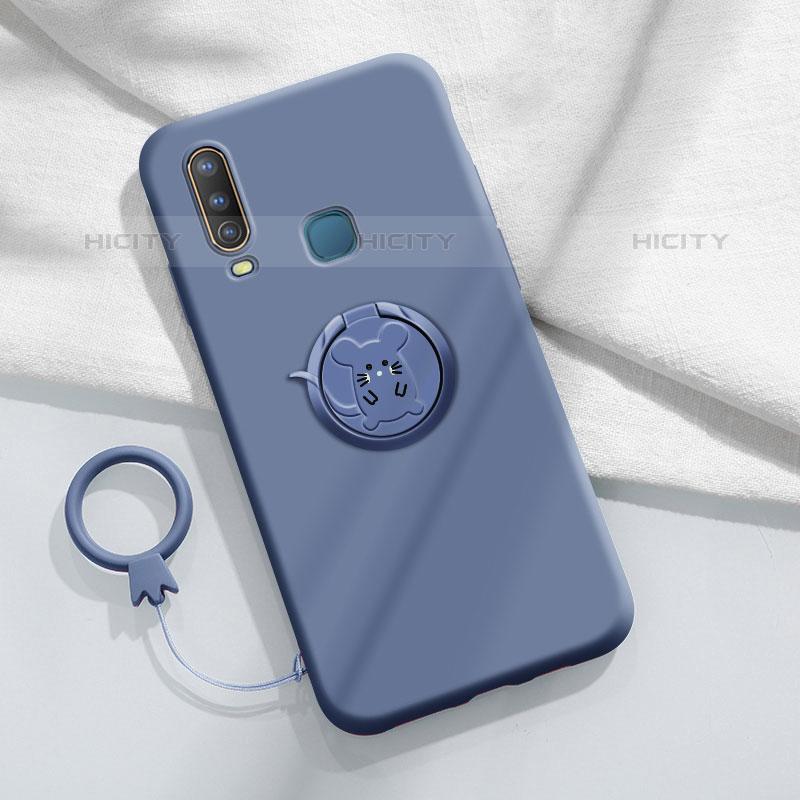 Coque Ultra Fine Silicone Souple Housse Etui avec Support Bague Anneau Aimante Magnetique S01 pour Vivo Y11 Gris Lavende Plus