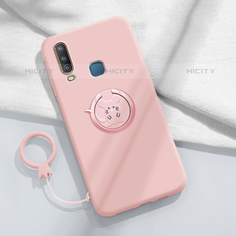 Coque Ultra Fine Silicone Souple Housse Etui avec Support Bague Anneau Aimante Magnetique S01 pour Vivo Y11 Rose Plus