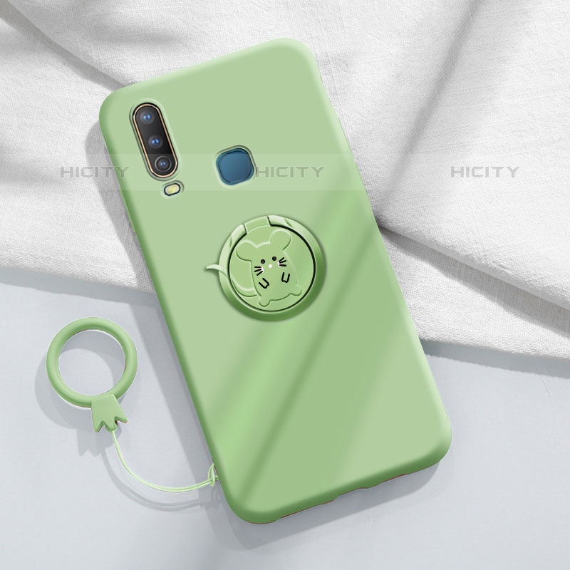 Coque Ultra Fine Silicone Souple Housse Etui avec Support Bague Anneau Aimante Magnetique S01 pour Vivo Y11 Vert Plus