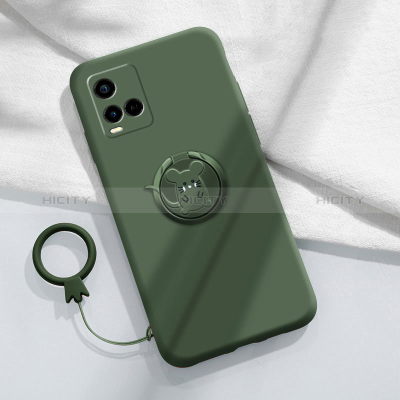 Coque Ultra Fine Silicone Souple Housse Etui avec Support Bague Anneau Aimante Magnetique S01 pour Vivo Y21a Plus