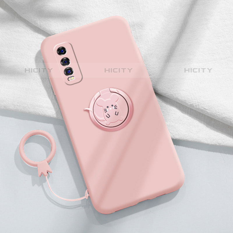 Coque Ultra Fine Silicone Souple Housse Etui avec Support Bague Anneau Aimante Magnetique S01 pour Vivo Y50t Rose Plus