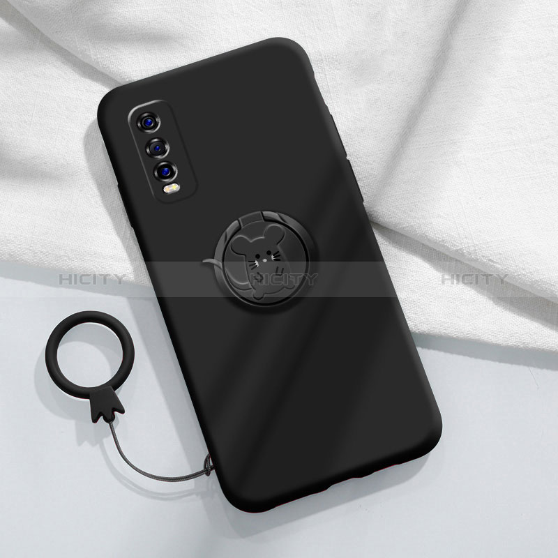 Coque Ultra Fine Silicone Souple Housse Etui avec Support Bague Anneau Aimante Magnetique S01 pour Vivo Y51s 5G Noir Plus