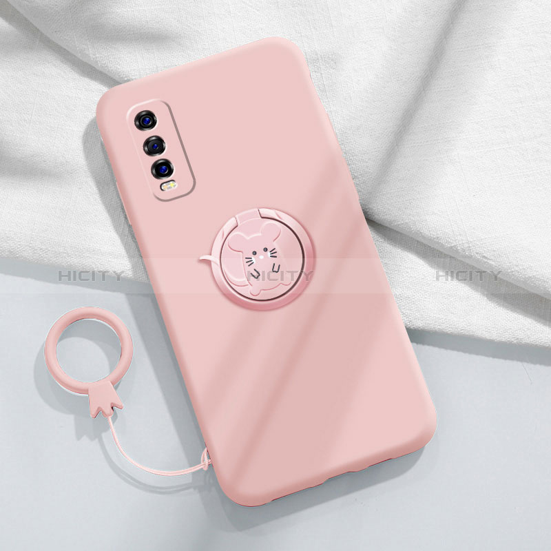 Coque Ultra Fine Silicone Souple Housse Etui avec Support Bague Anneau Aimante Magnetique S01 pour Vivo Y51s 5G Rose Plus