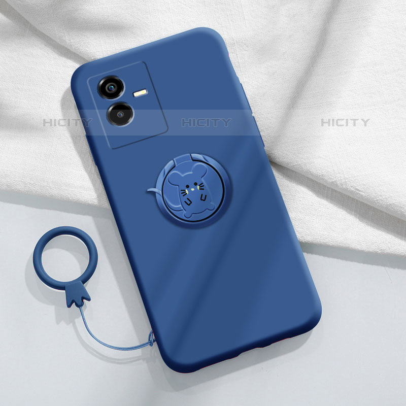 Coque Ultra Fine Silicone Souple Housse Etui avec Support Bague Anneau Aimante Magnetique S01 pour Vivo Y73t Bleu Plus