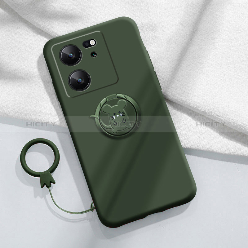 Coque Ultra Fine Silicone Souple Housse Etui avec Support Bague Anneau Aimante Magnetique S01 pour Xiaomi Mi 13T Pro 5G Vert Plus