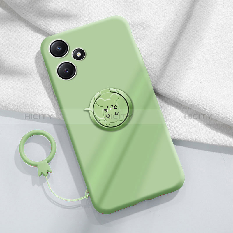 Coque Ultra Fine Silicone Souple Housse Etui avec Support Bague Anneau Aimante Magnetique S01 pour Xiaomi Poco M6 Pro 5G Pastel Vert Plus