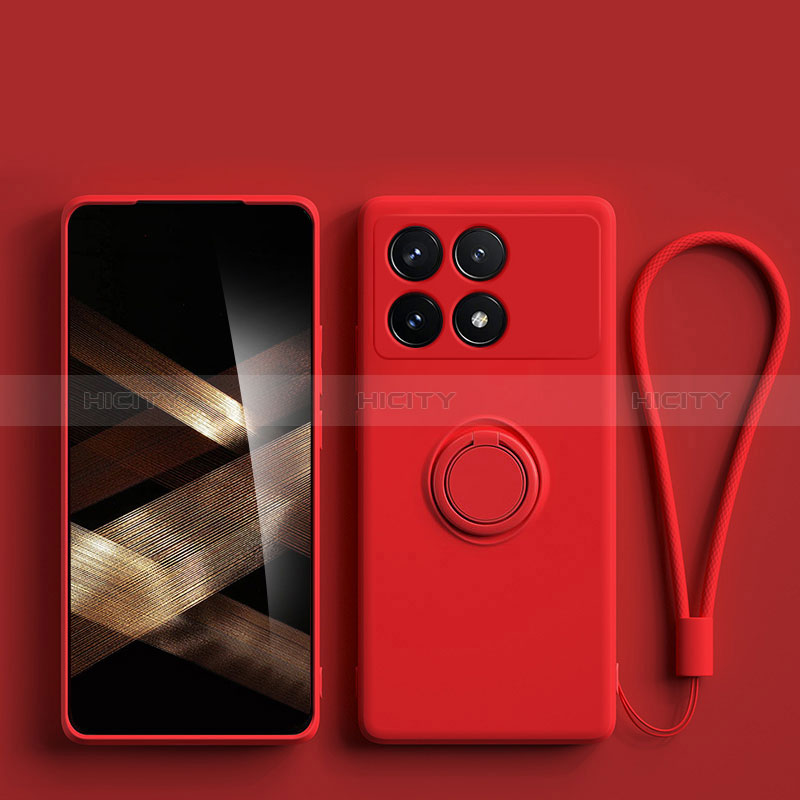 Coque Ultra Fine Silicone Souple Housse Etui avec Support Bague Anneau Aimante Magnetique S01 pour Xiaomi Redmi K70 5G Rouge Plus